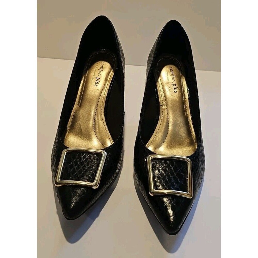 Predictions Comfort Plus Shoes Womens 8 Black Faux Snakeskin Pointed Toe Heels